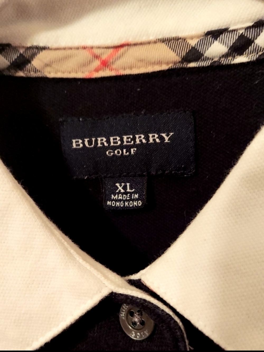 Burberry Golf Polo Shirt, Size XL, Black, Short Sleeves, Front Pocket - Picture 3 of 10
